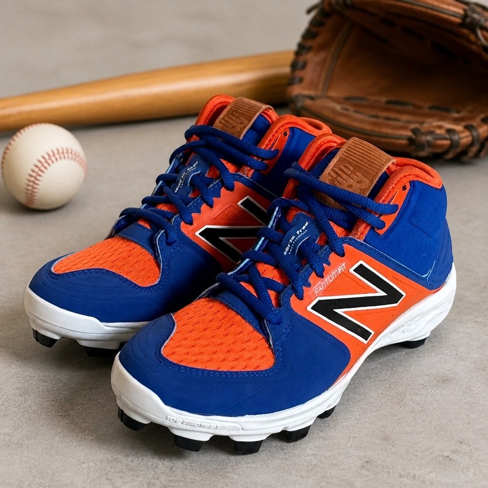 New Balance 3000v3 Baseball Cleats Blue Orange Mid Big Kids Size 5 NY Mets Soup